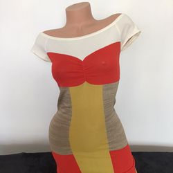 ARDEN B B white red gold colorblock mini dress XS very stretchy 