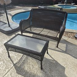 35h 56w 26d Better Homes Wicker Outdoor Furniture Set Outdoor Table and Sofa Bench