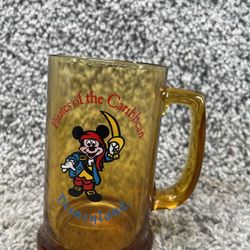 Vintage Walt Disney World Pirates Of The Caribbean Amber Glass Mug Mickey Mouse