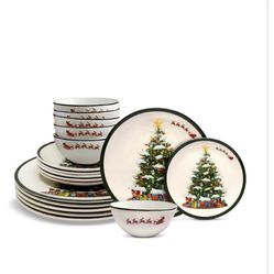 Christmas Tree 16 Piece Dinner Set - Beautiful Earth Holiday Tableware Melanin Set