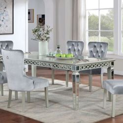 Brand New Silver & Grey 7pc Formal Dining Table Set 
