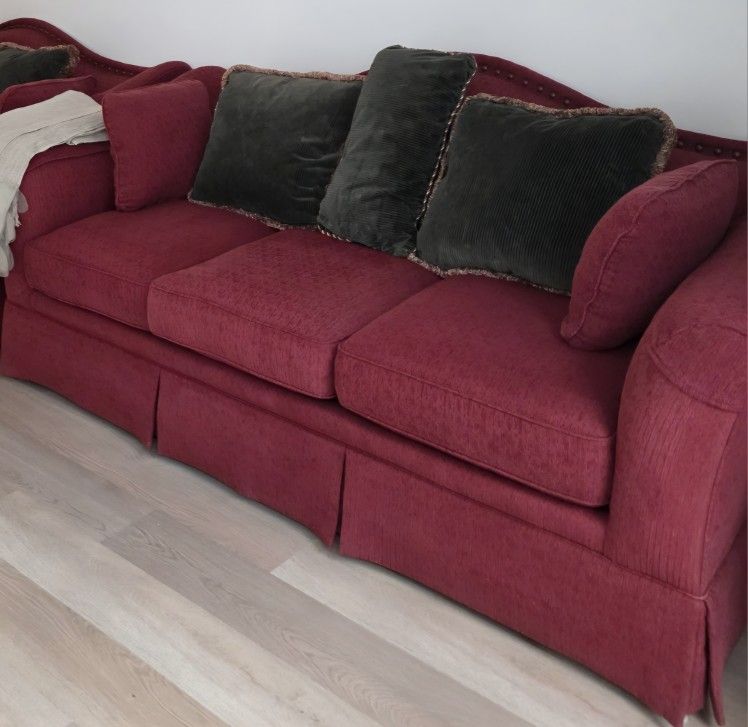 Traditional Classic Deep Red Sofa/ Full Couch Like New