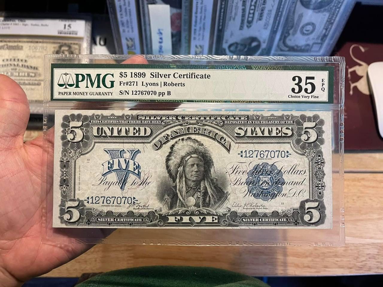 1899 $5 Silver Certificate "Indian Chief" Lyons/Roberts Fr 271 choice very fine 35 EPQ