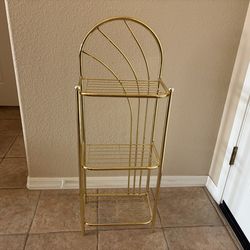Vintage Brass Plated Metal 3-Tier Storage Rack