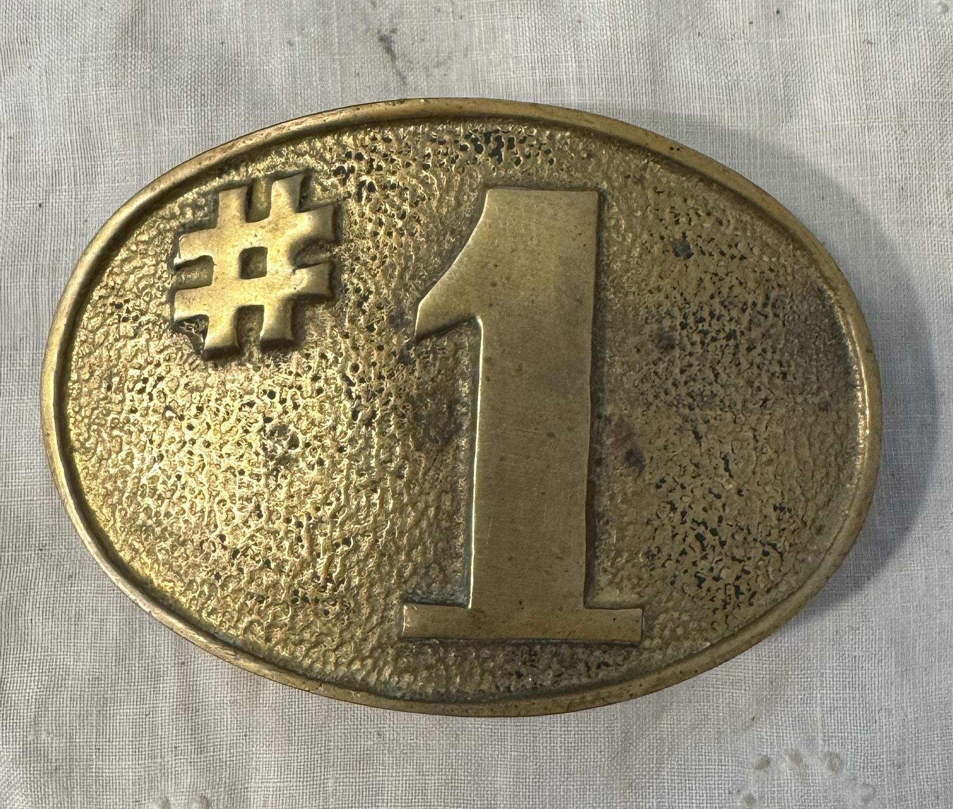 Number #1 Solid Brass 1970s Vintage Belt Buckle