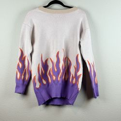 Knit Sweater Womens Medium Acrylic Orange/Purple Flames Pullover