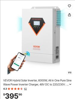 VEVOR Hybrid Solar Inverter, 6000W, All in One Pure Sine Wave Power Inverter Charger, 48V DC to 220/230V AC, with Built-in 120A MPPT Solar Controller,