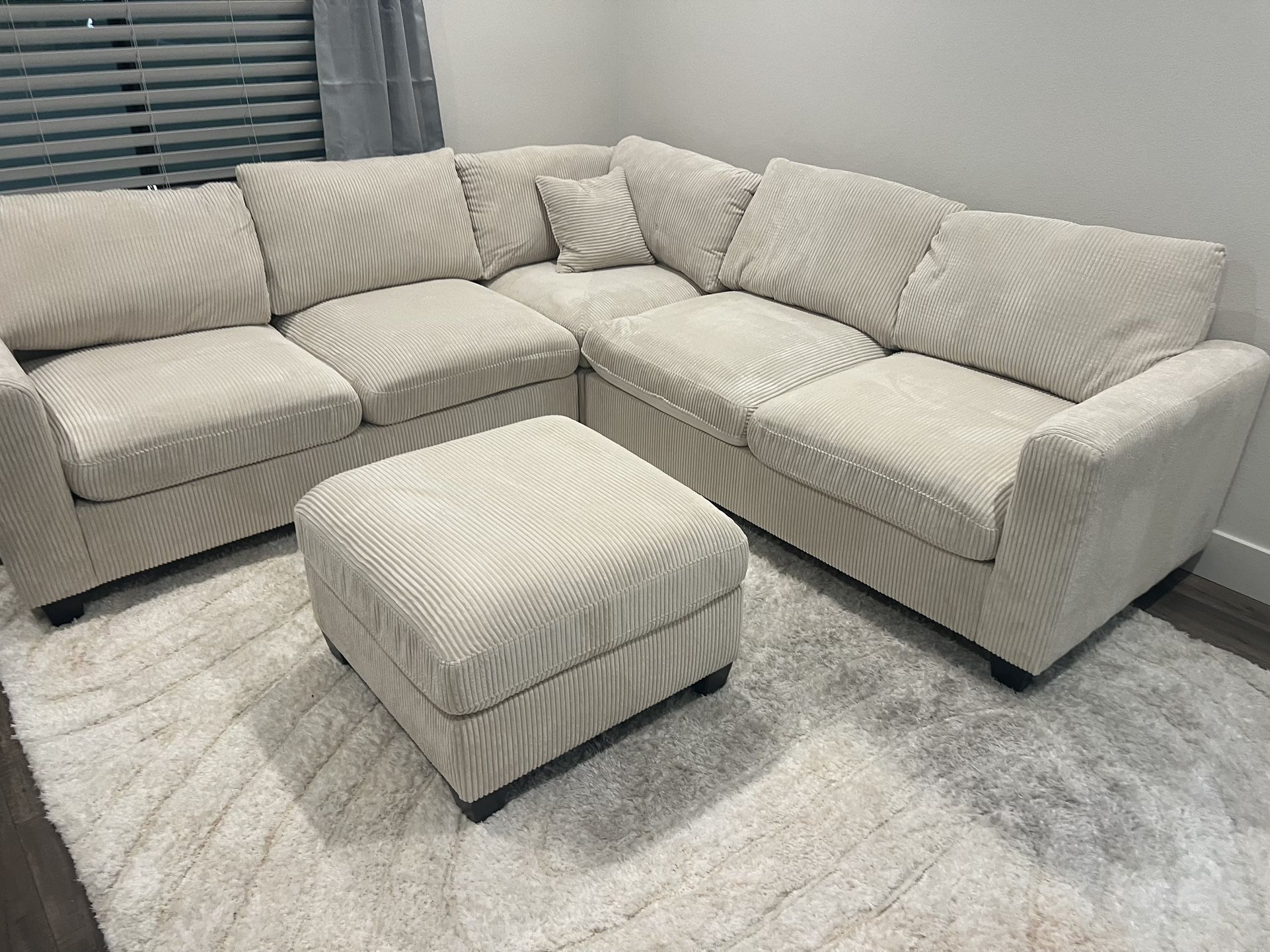 New Corduroy Fabric Sectional. Off White / Beige. 99” X 99”. Free Delivery!