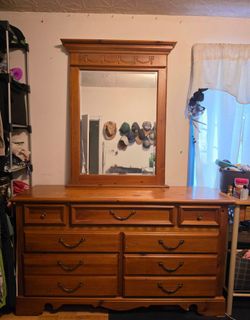 Solid wood dresser with mirror