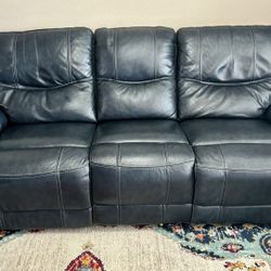Italo blue leather reclining sofa sale