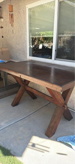 Dark Wood Dining Table with X-Leg Base