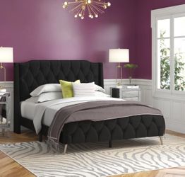 Etta Avenue Louise Full Black Velvet Tufted Wingback Bed Frame