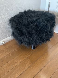 Black fuzzy firm foot stool - 16 inches wide / 12 inches high