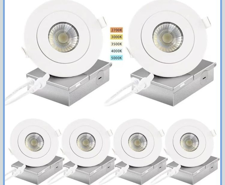 4 Inch LED Gimbal Recessed Light with Junction Box, 90° Adjustable Directional Eyeball Lighting, 9W CRI90+ Dimmable Recessed Light Fixture (6 Pack)