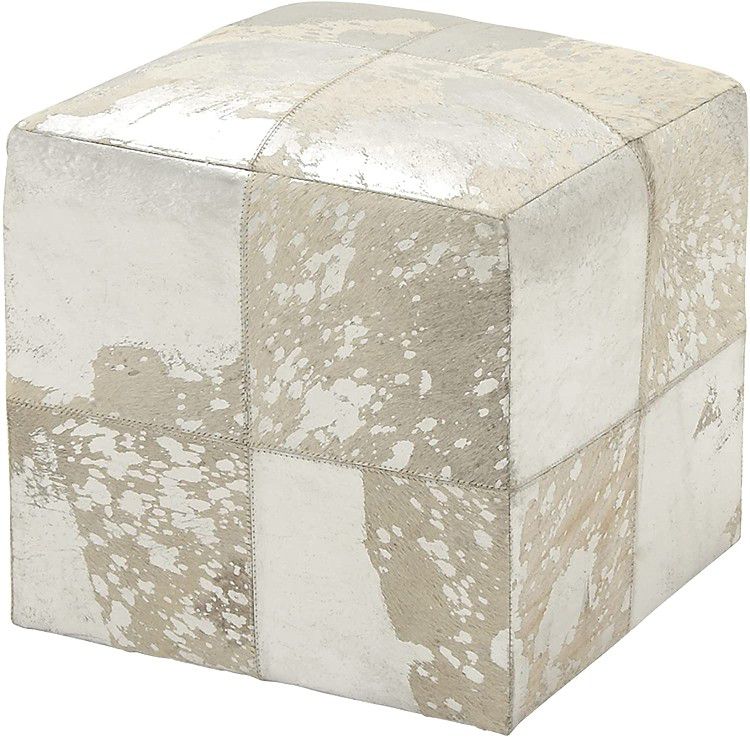 Genuine Leather Cowhide Silver Ottoman 