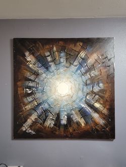 Mid Century Modern Frank Walcutt Oil On Canvas Abstract Painting Signed 36"x36"