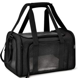 Large Soft Sided Cat and Pet Carrier for Cats and Puppies up to 25Lbs - Collapsible, Waterproof Travel Carrier - Black