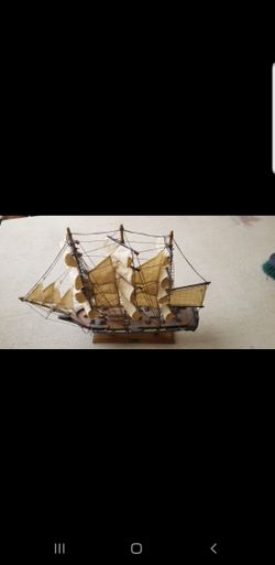 Two Replica Model Boats USS Constitution and Sailboat