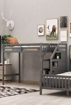 Twin Bed Frame, Staircase and Storage