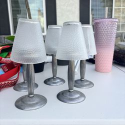 Vintage Pier 1 Silver and White Textured Tea Light Candle Lamp