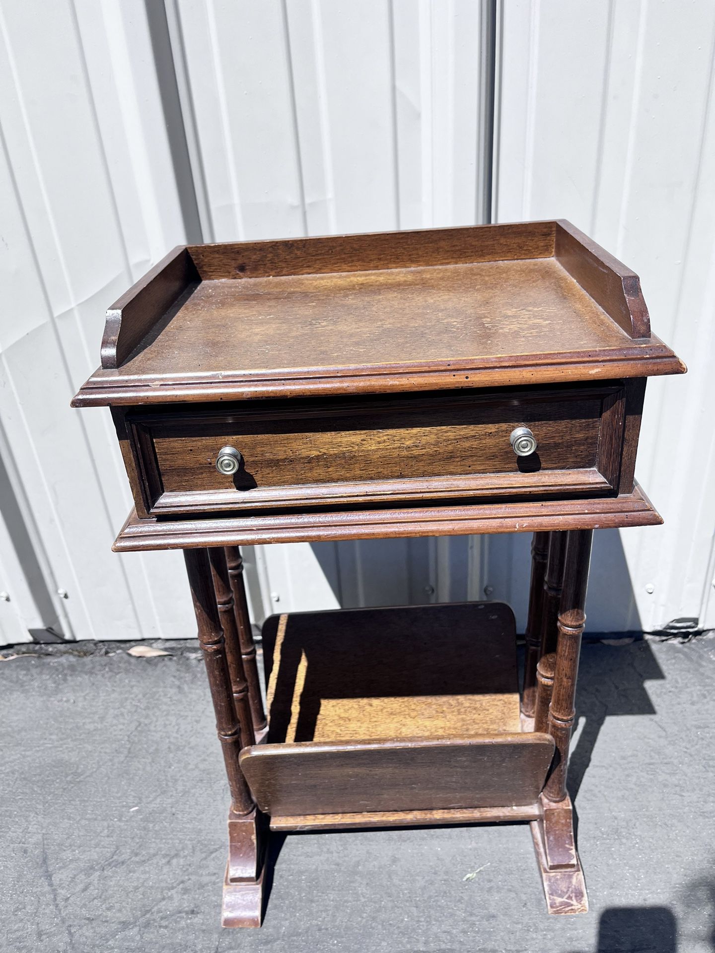 VINTAGE WOODEN TELEPHONE TABLE WITH PHONE BOOK RACK BRANDT FURNITURE COMPANY