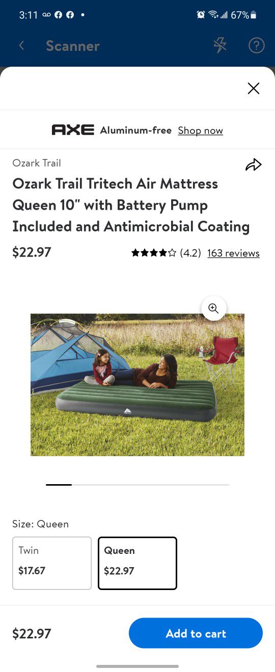 Ozark Trail Tritech Air Mattress, Queen, 10" With Battery Pump, And Antimicrobial Coating