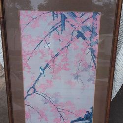 Oriental Birds Art Picture Gold Gilt Bamboo Framed Fine Art