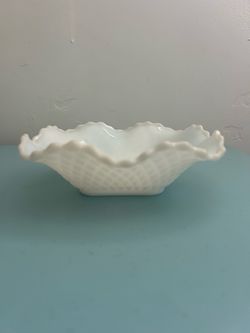 6.5 x 2” Milk Glass Ruffled Edge candy dish