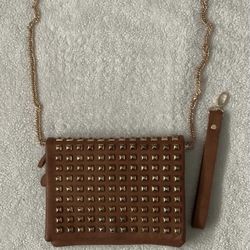 Cognac Studded Shoulder or Crossbody Purse 