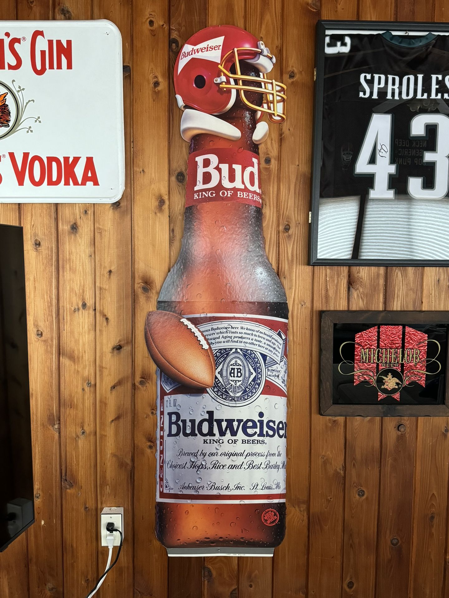 1992 Budweiser Cardboard Football Beer / Bar Sign 