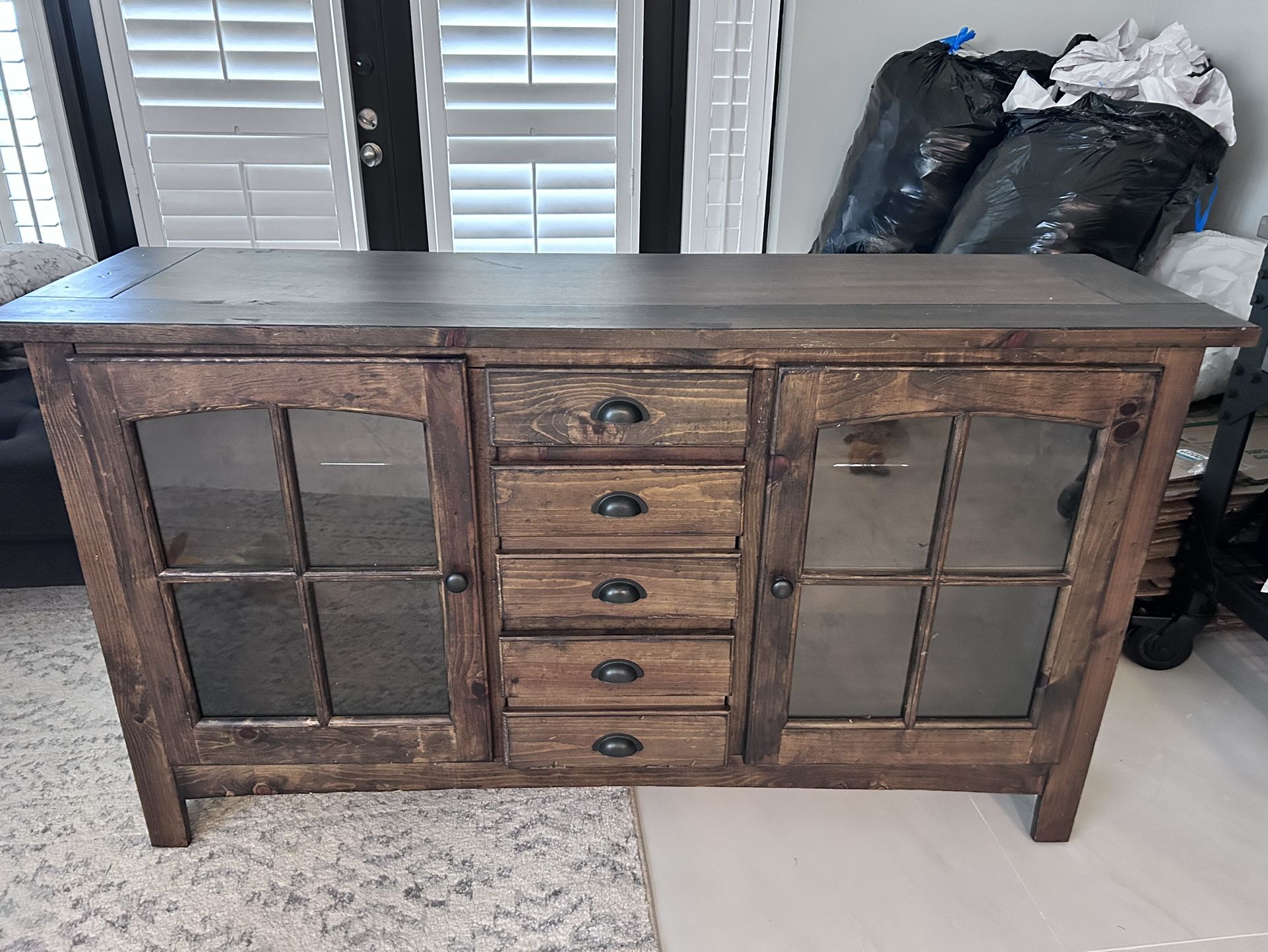 Rustic Wood Sideboard / Buffet Cabinet with Glass Doors