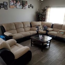 Detachable 3 Piece Reclining Sectional Living Room Set with Reclining Chairs & Tables 