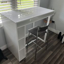 CB2 White 42” Dining Table With Two Chairs 
