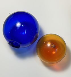 Vintage Glass Float Buoy Balls, Cobalt And Amber