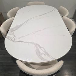 Orren Ellis Luxe Creamy Dining Table w 6 Boucle Chairs