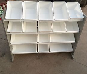 Supersized Wood Toy Storage Organizer, Extra Large, Grey/White Kids Children Playroom Toys