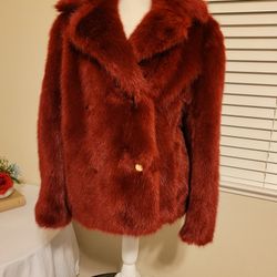 Michael Kors Womens Faux Fur Moroon Jacket Size Large
