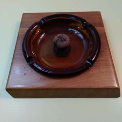 Dunhill Amber Pipe Ashtray in Wood Base

