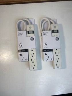 2 WHITE GE 6Outlet Power Strip 2 Pack, 2’ Extension Cord Heavy Duty Plug New