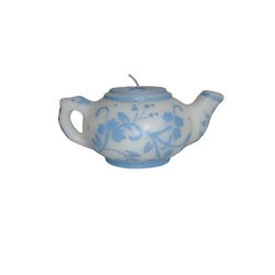 Vintage Teapot Wax Candle Blue Floral Flower Asian Style New Open Box