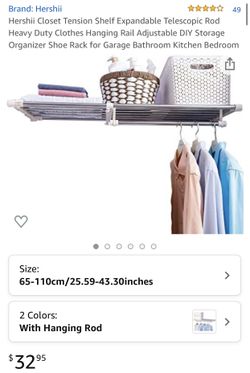 Hershii Closet Tension Shelf Expandable Telescopic Rod Heavy Duty Clothes Hanging Rail Adjustable DIY Storage Organizer Shoe Rack for Garage Bathroom