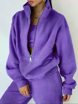 Two Piece Set Fleece Sweatshirt, Sporty Casual Set for Women (PLEASE READ)