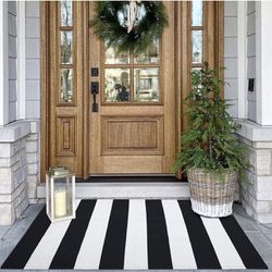 KOZYFLY Black and White Striped Rug, 27.5 x 43 Inches