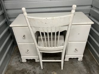 Vintage White Wooden Desk & Chair