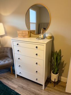 White 5-Drawer Dresser with Pottery Barn Crystal Knobs