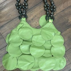 Vintage Green Grapes Purse With Wooded Handles 