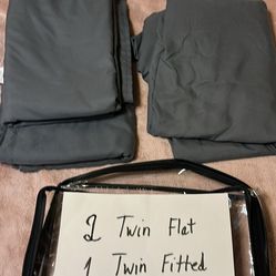 Bed Sheets  (2)Twin Flat and (1) Twin Fitted Sheets  Gray. 100% Microfiber