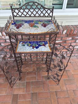 Wrought Iron Wine Rack with Mosaic Tile Top