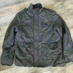 MERONA mens large brown wool/polyester zip/snaps  jacket 