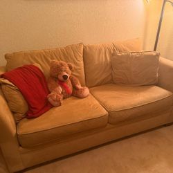 Tan Microfiber Sofa – Comfortable, Clean & Great Condition